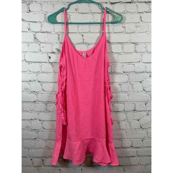 No Boundaries Hot Pink Dress Tassel Accents Sleeveless Beach Summer Size L Jrs - Picture 1 of 4